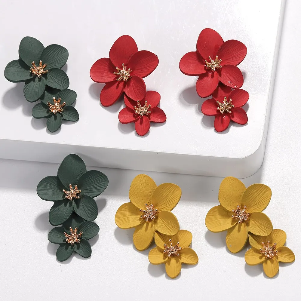 

Red Yellow Flower Statement Dangle Earrings Women Trendy Pendientes Earrings Large Drop Earrings