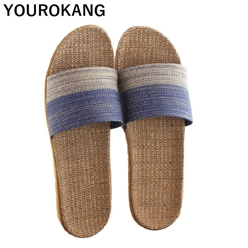 

2019 Newest Home Slippers Unisex Couple Shoes Indoor Women Flax Slippers Slides Non-slip Linen Sandals Lightweight Flip Flops