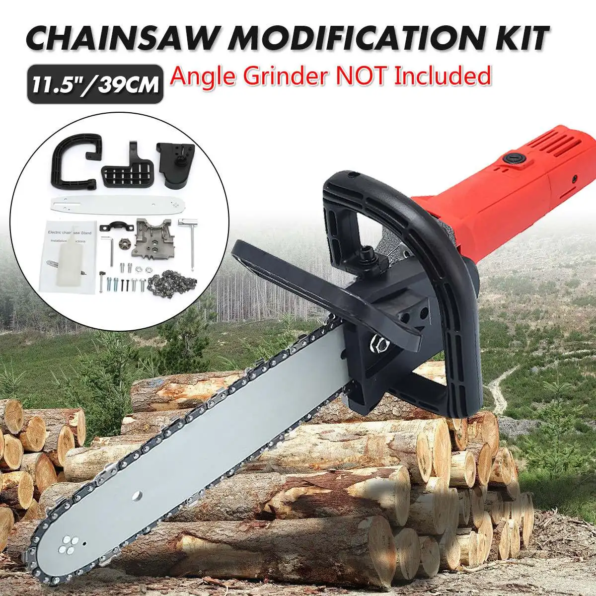 

11.5" Woodworking Chain Saw Bracket Set for Angle Grinder Into Chain Saw Woodworking Non-Regulating Chainsaw Refit Kit Set