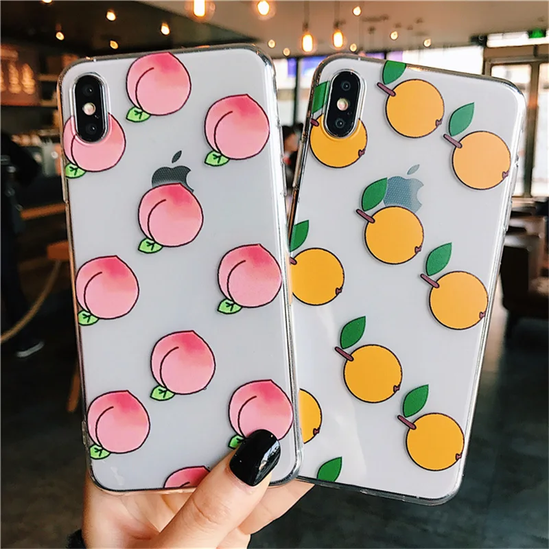 

Lovebay Phone Case For iPhone 6 6s 7 8 Plus X XR XS Max Cartoon Summer Orange Peach Clear Soft TPU For iPhone 5 5s SE Phone Case