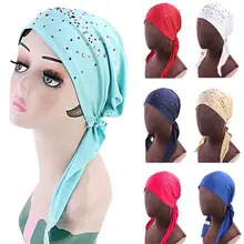Женская раковая шапка после химиотерапии, шапка, мусульманский головной шарф для выпадения волос, исламский тюрбан, головной убор, накидка с блестками, шапка с длинным хвостом, шапочки Skullies