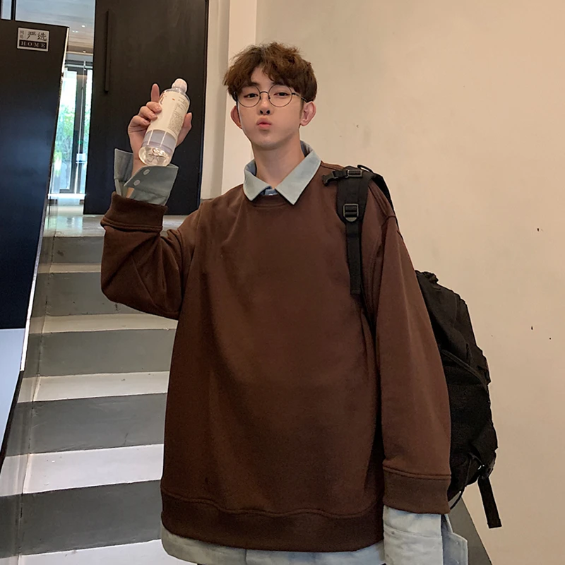 

Men's Sweatshirt 19 Spring New Loose Fake Two Piece Sweatshirt Men's Stitching Fashion Casual Teen Men's Personality Trends Tops
