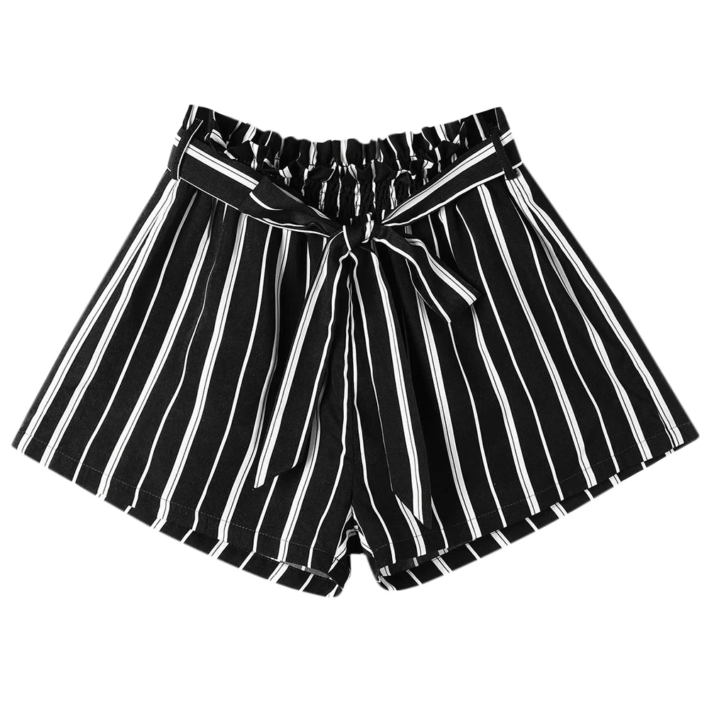 

Wipalo Women Striped Wide Leg Shorts With Belt Medium Elastic Waist Casual Loose Female Shorts Ladies Summer Shorts S-2XL Bottom
