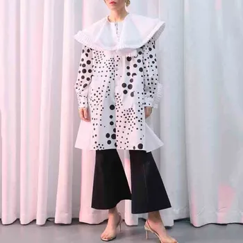

SeeBeautiful New Fashion 2020 Autumn Shirt Type Long Sleeve Pocket Asymmetry Dot Point Irregular Large Size Dress Women Y786