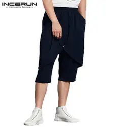INCERUN летние мужские повседневные эластичные брюки талия джоггеры Уличная Брюки мужские однотонные карманы удобные модные укороченные