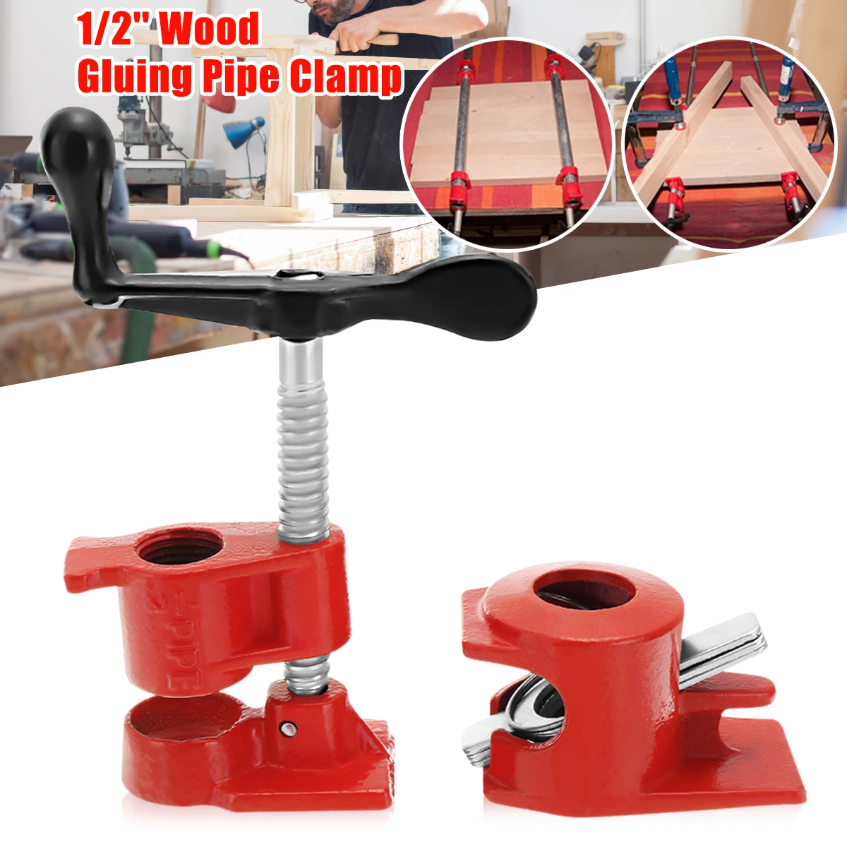 

1/2 inch Wood Gluing Pipe Clamp Set Heavy Duty Profesional Wood Working Cast Iron Carpenter Clamp Fixture Tools