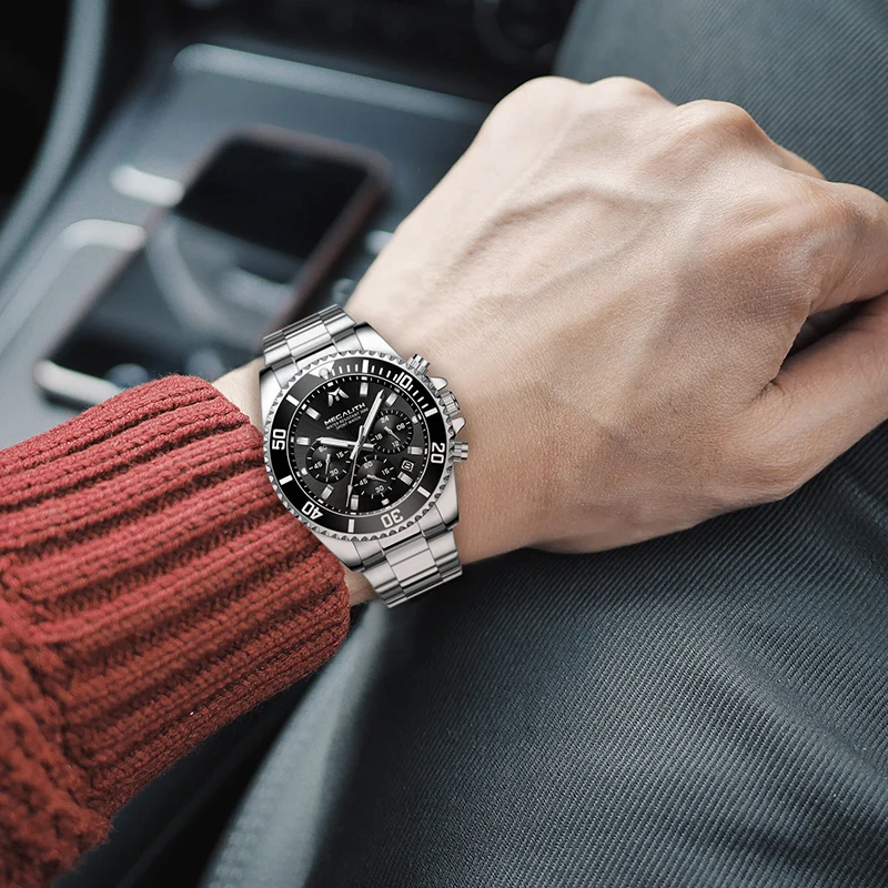 MEGALITH модные мужские часы Топ бренд класса люкс Хронограф Colck Мужские Reloj Hombre 2019
