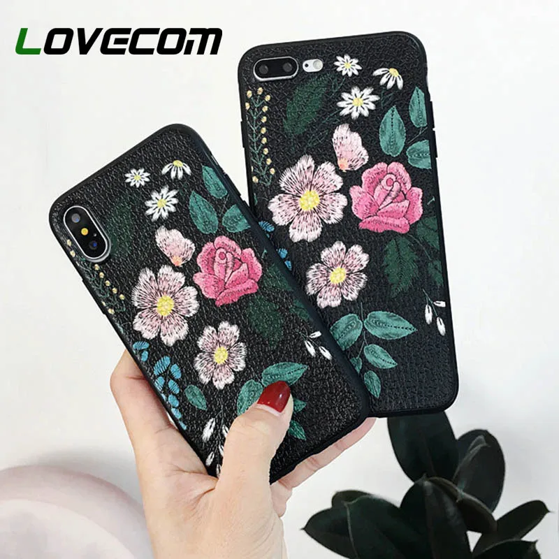 

LOVECOM Phone Case For iPhone XS Max XR XS 6 6S 7 8 Plus X Vintage Lace Flowers Floral Soft TPU Phone Back Cover Protector Gift
