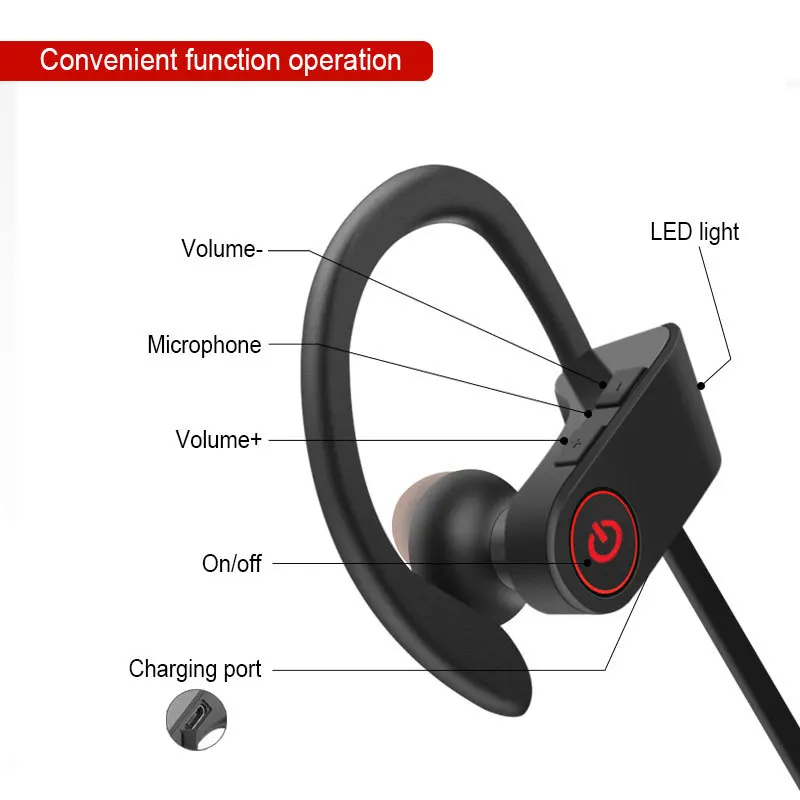 Новые спортивные Bluetooth наушники с басами водонепроницаемые беспроводные и