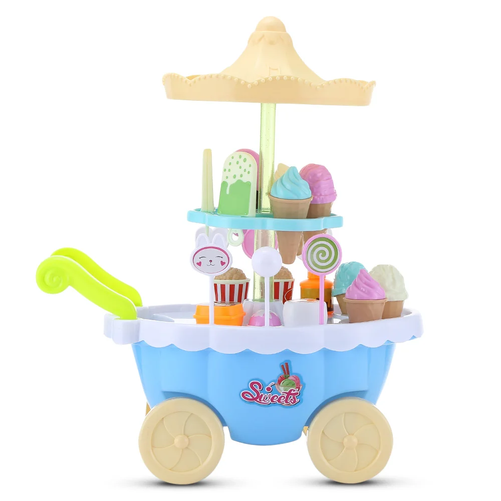 

Kids Pretend Play Kitchen Toys Household Playset Candy Ice Cream Cart Flashing Lights And Music Toys Interesting Model Toys