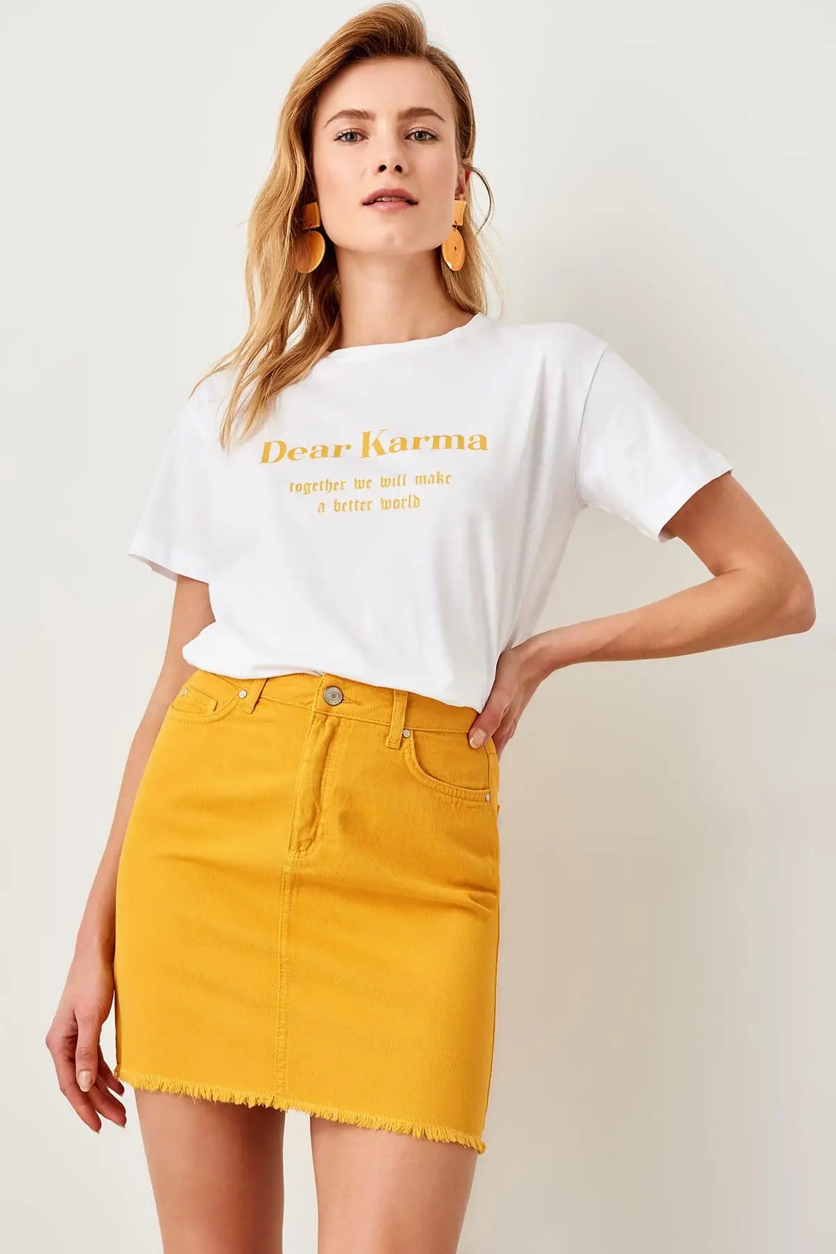 mustard yellow denim skirt