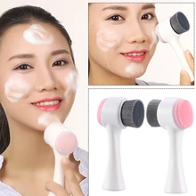 Двухсторонняя щетка для лица, ручная щетка для очищения лица, бамбуковый уголь, Сверхтонкая синтетическая щетка для волос, ручная силиконовая щетка