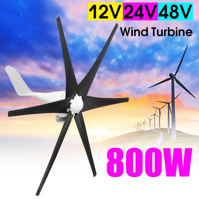 

800W 12V 24 V 48 Volt 6 Blades Horizontal Wind Turbines Wind Generator Power Windmill Energy Turbines Charge for Home or Camping