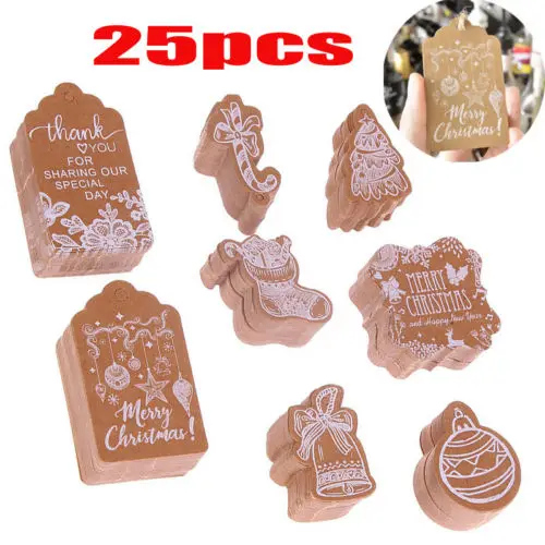 25PCS Xmas String DIY Christmas Hang Tags Painted Handmade Decor Gift Bookmark Festival Card Hot New | Дом и сад