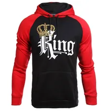 2018 KING Queen Crown Print Unisex Men Women Autumn Hoodies Slim Sweatshirt for Couple Lovers Winter Patchwork Hooded Pullovers
