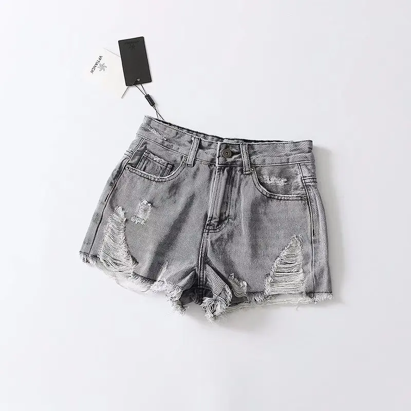 

High waist wash flash denim shorts female