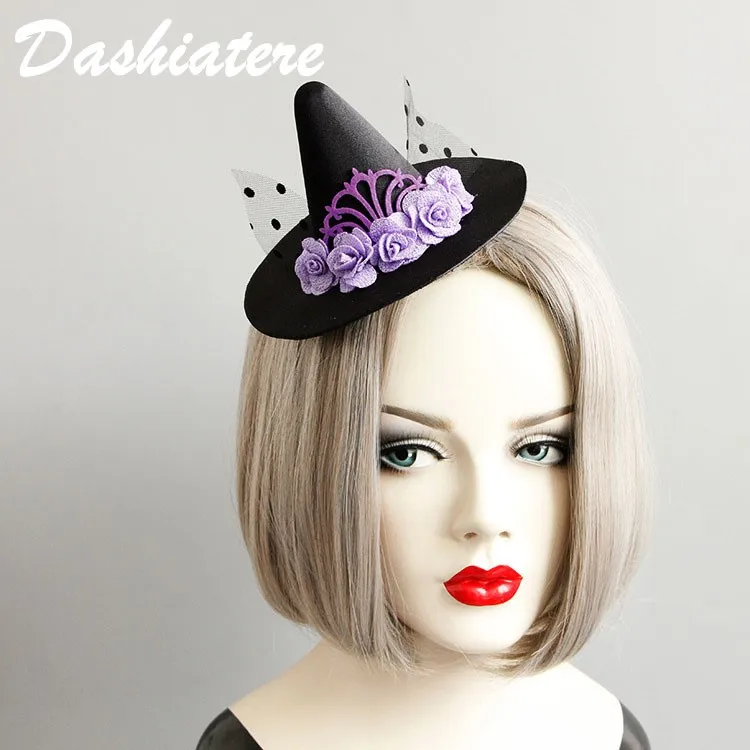 

Masquerade Ball Women Hat Fascinator Hair Clip Purple Black Cosplay Accessory Halloween Witch Headdress Barrette Hairwear