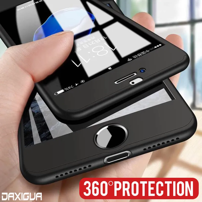 

360 Full Protective Phone Case For iPhone 6 6S 7 8 Plus X 10 Full Cover For iPhone X XS 6 7 8 Plus With Glass Protection Cases