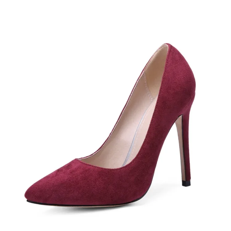 2019 new Spring Women's Shoes flock super high heels Pumps Pointed Toe Sexy Shallow red wedding plus size large 34-43 Beige /8-1