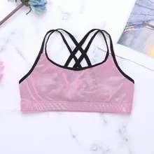 Детский Блестящий спортивный бюстгальтер для девочек, спортивный бюстгальтер с двойными бретельками, укороченный топ для йоги, балетные и гимнастические мягкое нижнее белье