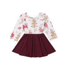 Милое рождественское платье для маленьких девочек, платье с рождественской елкой, хлопковое праздничное платье принцессы с длинными рукавами, одежда