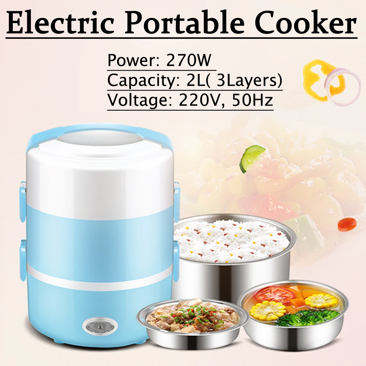 220V Portable Electric Heating Lunch Box Multifunction Heated Food