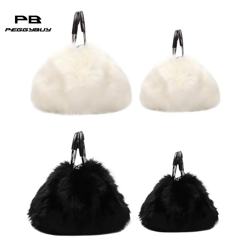 

Soft Faux Fur Plush Shoulder Handbags Women Lady Messenger Ring Handle Bags