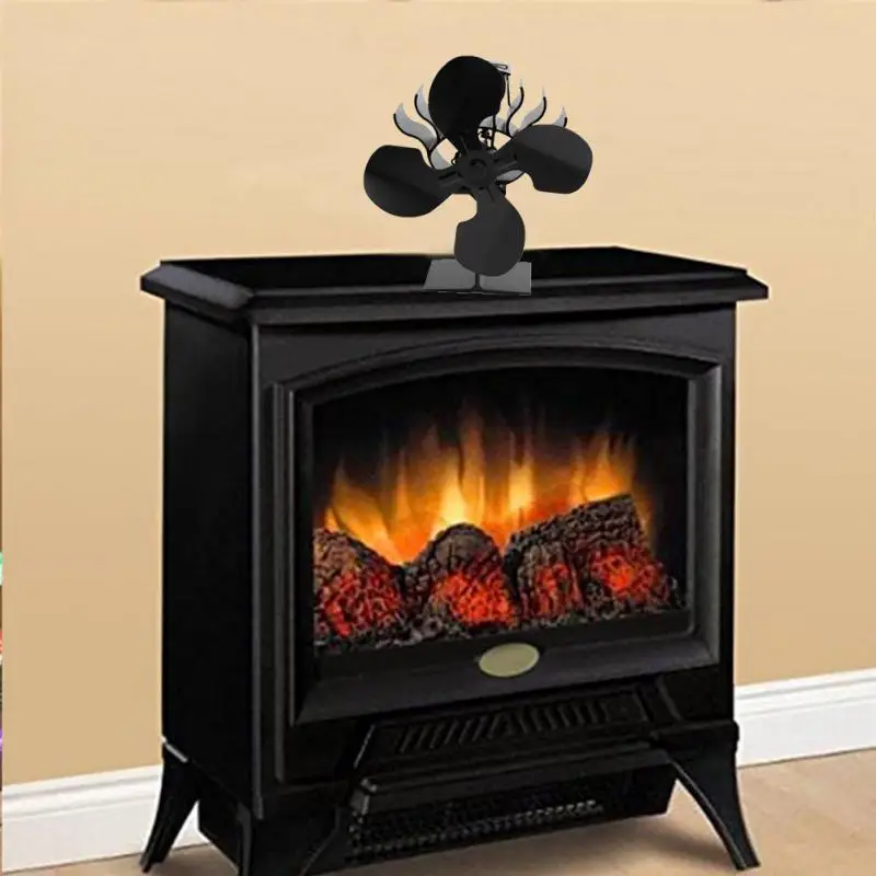 

4 Blades Wood Heater Eco Fan Stove Fire Heat Powered Circulating Fireplace Fan Home Livingroom Winter Warm Accessories