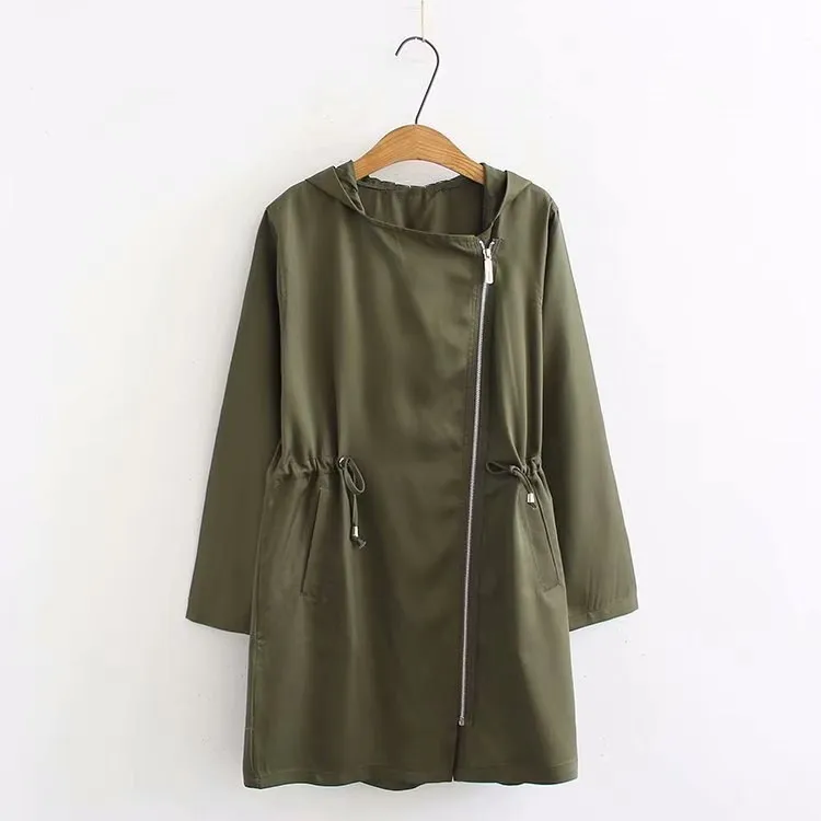 Manches vert Automne Glissière Solide Manteaux Longs Femme Lacets Capuche Femmes Hiver Fermetures rouge Outwear Tranchée Longues À Noir Nouvelle Mode q7zUnRqFt