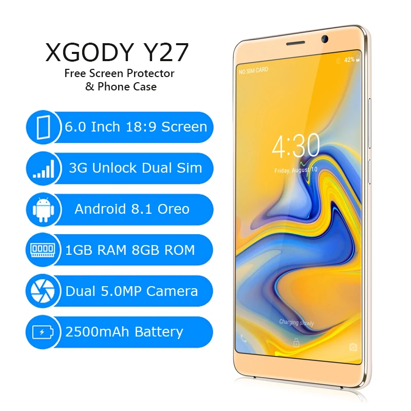 XGODY Y27 الهاتف الذكي الروبوت 8.1 المزدوج سيم 6 بوصة رباعية النواة 1 GB RAM 8 GB ROM الهاتف المحمول 2500 mAh 5.0MP 3G إفتح هواتف محمولة XGODY Y27 الهاتف الذكي الروبوت 8.1 المزدوج سيم 6 بوصة رباعية النواة 1 GB RAM 8 GB ROM الهاتف المحمول 2500 mAh 5.0MP 3G إفتح هواتف محمولة