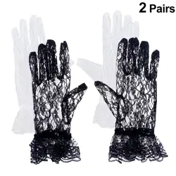 2 пары перчаток для невесты элегантный короткий атласный Перчатки Свадебные Вечерние перчатки кружевные перчатки женские гольфы для