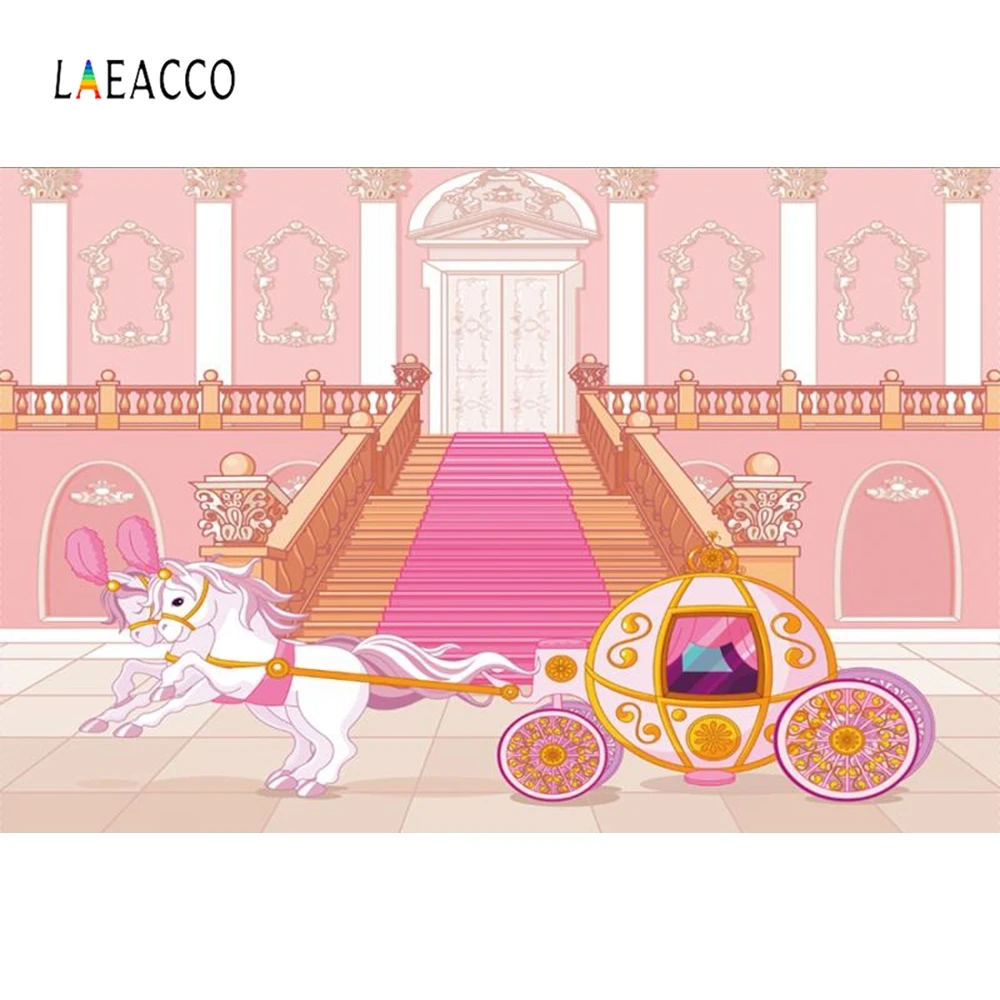 

Laeacco Cartoon Sky Cloud Carriage Fantasy Castle Photography Backgrounds Customized Photographic Backdrops For Photo Studio