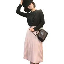 Новинка весны модные женские Высокая талия корейский элегантный однотонная плиссированная Половина Длина эластичная юбка черный, розовый