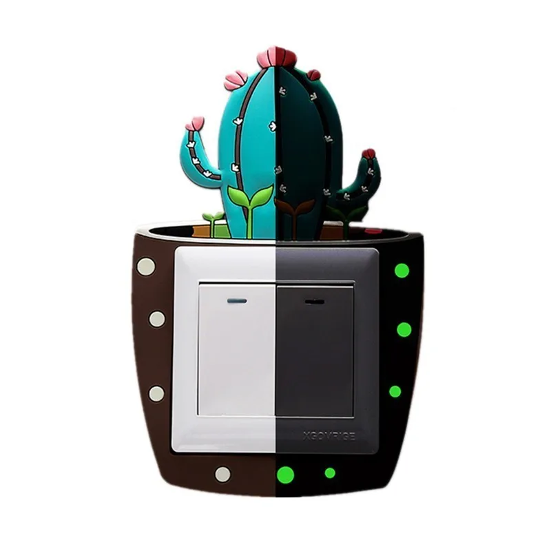 

Nordic Style Glowing In The Dark 3D Cactus Fluorescent On-off Switch Stickers Room Decor Luminous Switch Outlet Wall Sticker