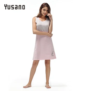 

Yusano Women Nightgowns Sexy Cotton Sleepwear Dress Sleeveless Nightdress Nightshirt Knee Sleep Dress Striped Female Nightie