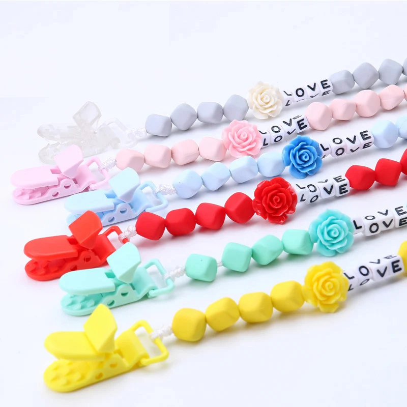 

Baby Pacifier Clip Colorfull DIY Pacifier Chain with Silicone Beads Plastic Holder Infant Feeding Teething Chew Toys Dummy Clips