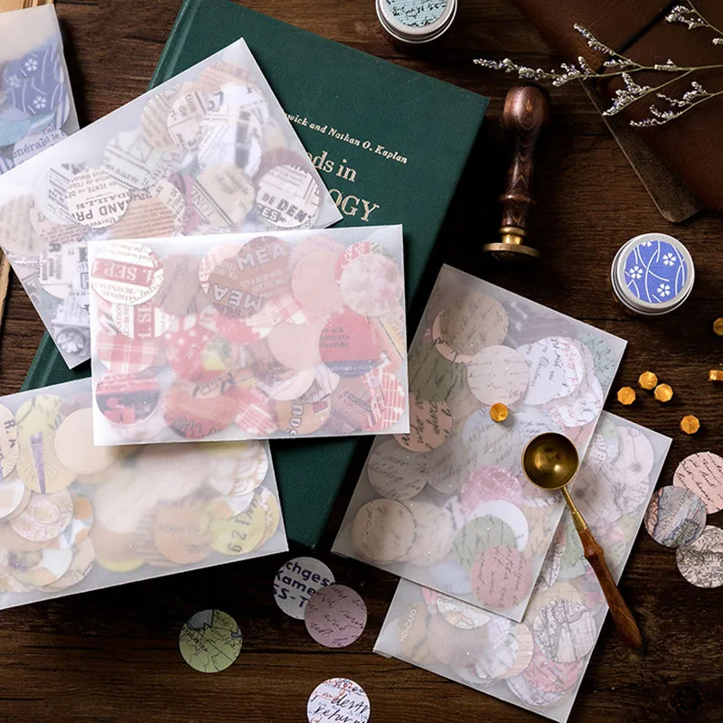 

100pcs/bag Retro Round Stickers Creative Letter Decorative Adhesive Scrapbooking Paper Stickers For Girls Gifts School Supplies