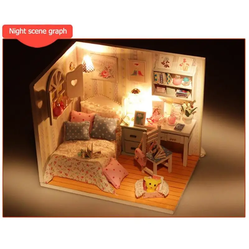 Cherry Tree Doll House Furniture DIY Miniature Dust Cover 3D Wood Dollhouse DIY Doll House Furniture Miniature Wooden 3D House