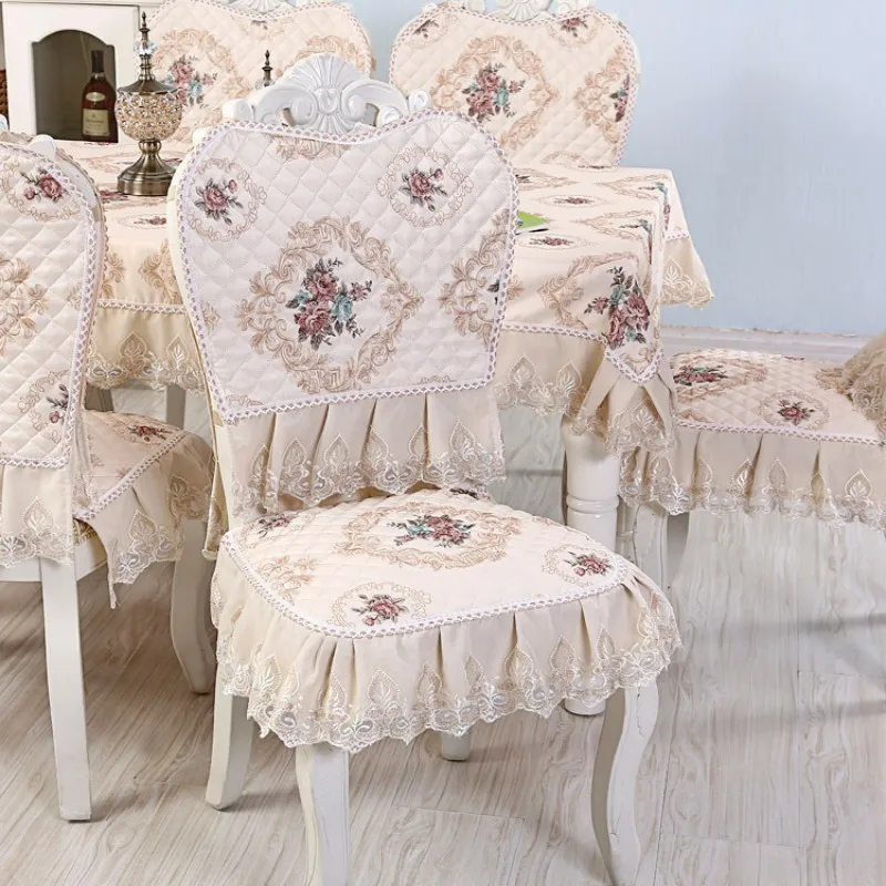  Luxury Europe Table Cloth Satin Lace Chair Cover Cushion Set Home Hotel Wedding Decoration Party Ba