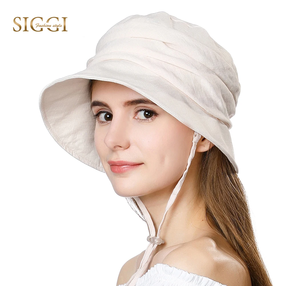 

FANCET Summer Womens Sun Hats Cotton Solid Detachable Chin Strap UPF50+ UV Soft Casual Beach Sun Hats Caps For Women 69027