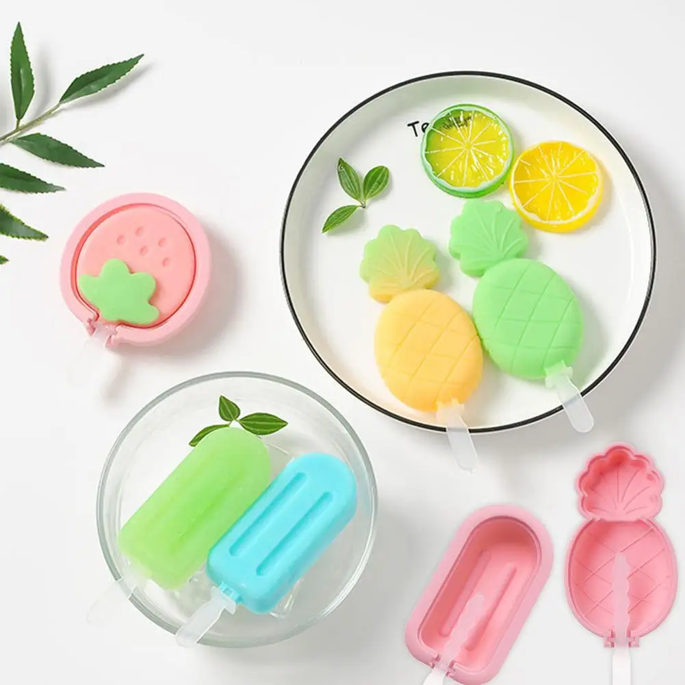 

Silicone Ice Cream Mold With Lid Homemade DIY Pineapple Strawberry Shape Popsicle Silicone Molds Ice Cream Party