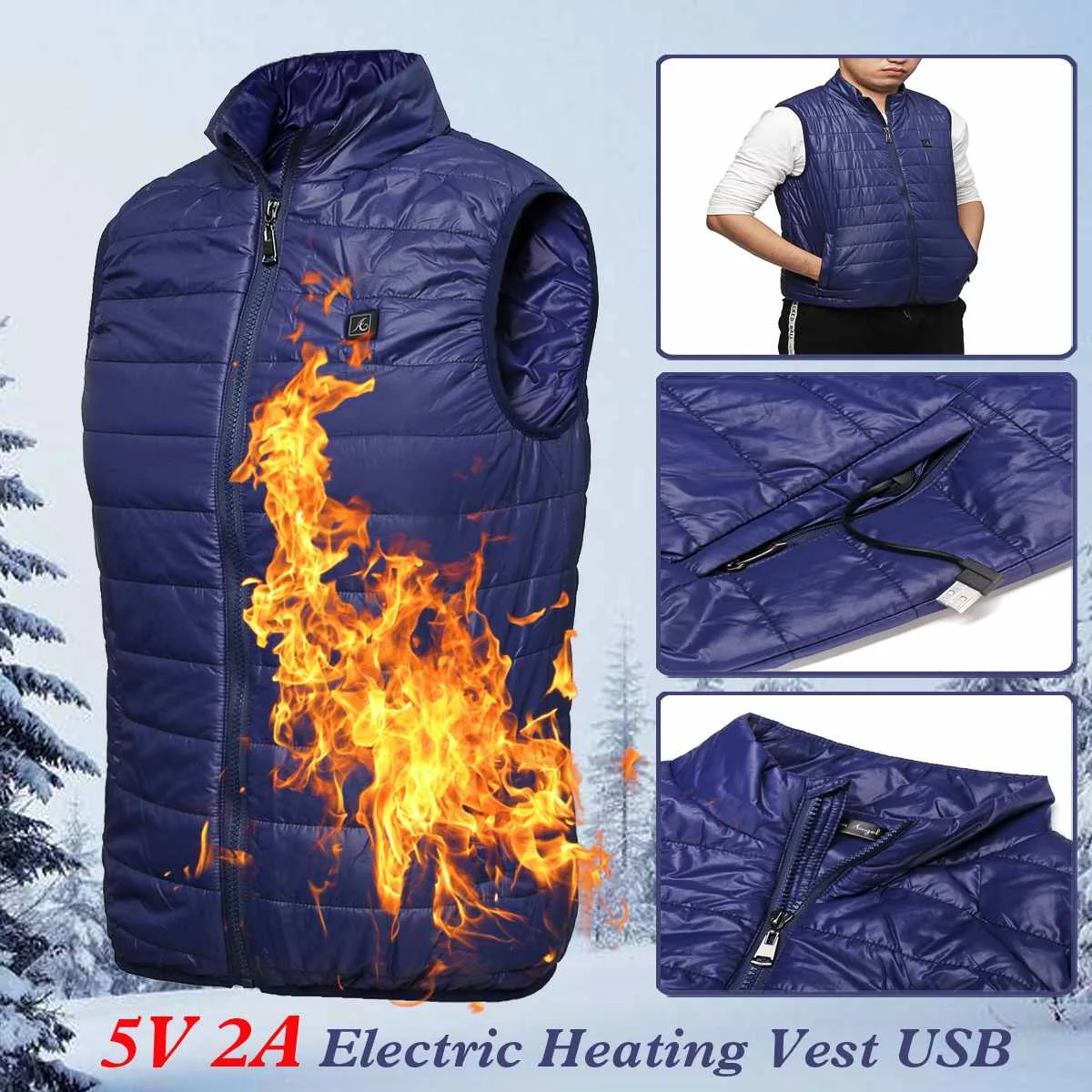 

M/L Electric Smart Heating Vest USB Three-speed Temperature Control Vest Washable Wind Water Proof Polyester