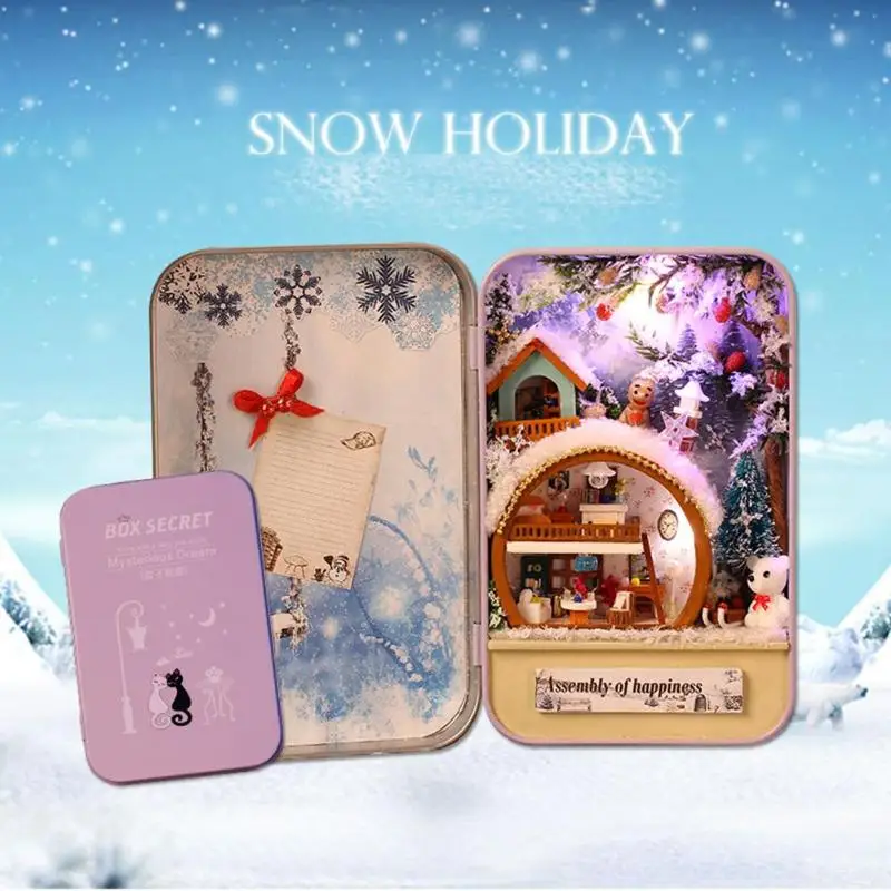 

Creative Christmas Snow DIY Handmade Box Mini Doll House Wooden Miniature DIY Dollhouse Furniture Kit Handicraft Birthday Gift