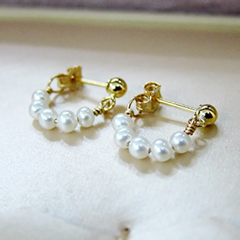 Ladies 14k gold filled freshwater pearl beads earrings Ladies accessories non-allergenic simple pearl jewelry pendant earrings