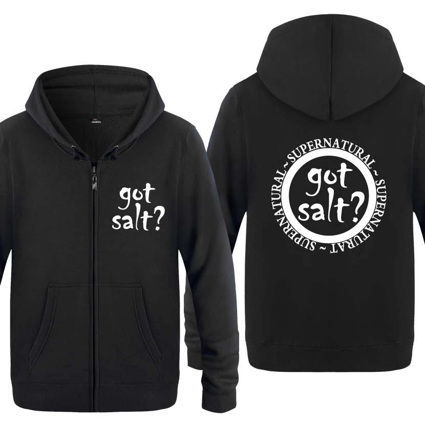 

Got Salt Supernatural Novelty Creative Sweatshirts Men 2018 Mens Zipper Hooded Fleece Hoodies Cardigans