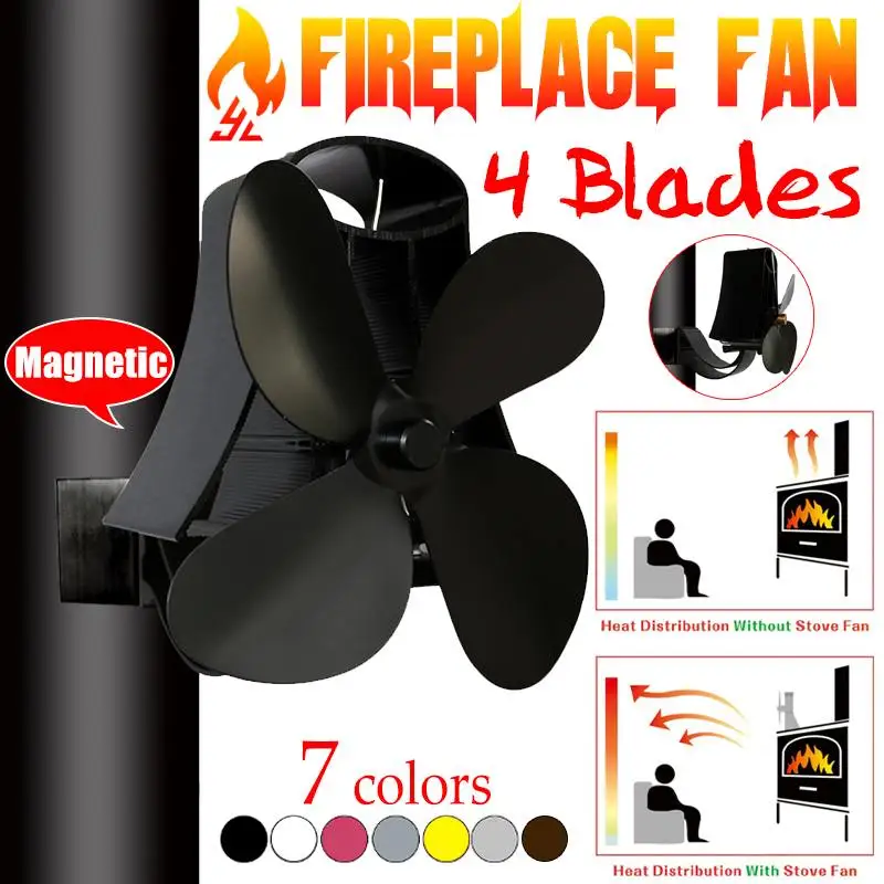 

4 Blade Wall Hanging Heat Powered Stove Fan Log Wood Burner Eco Kindly Quiet Home Fireplace Fan Heat Distribution Fuel Saving