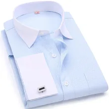 Для мужчин французская запонка рубашки для мальчиков белый воротник дизайн одноцветное цвет платье рубашка с длинными рукавами