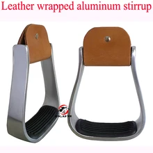 Стремя лошади, размер: 4 3/", алюминий с черной резиновой прокладкой, западное стремя с кожаной обмоткой.(ST3104