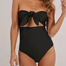 Летний сексуальный женский цельный Бандаж с бантом Монокини без бретелек купальник пуш-ап Мягкий бикини Купальники пляжная одежда купальники