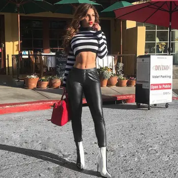 

Women Ladies Leather PU Oil Wet Look Trousers High Waist Skinny Leggings Pencil Solid Fashion Black Pants